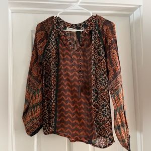 Maison Hotel Kalpana Blouse. Size XS.  Brown, orange, green and tan.